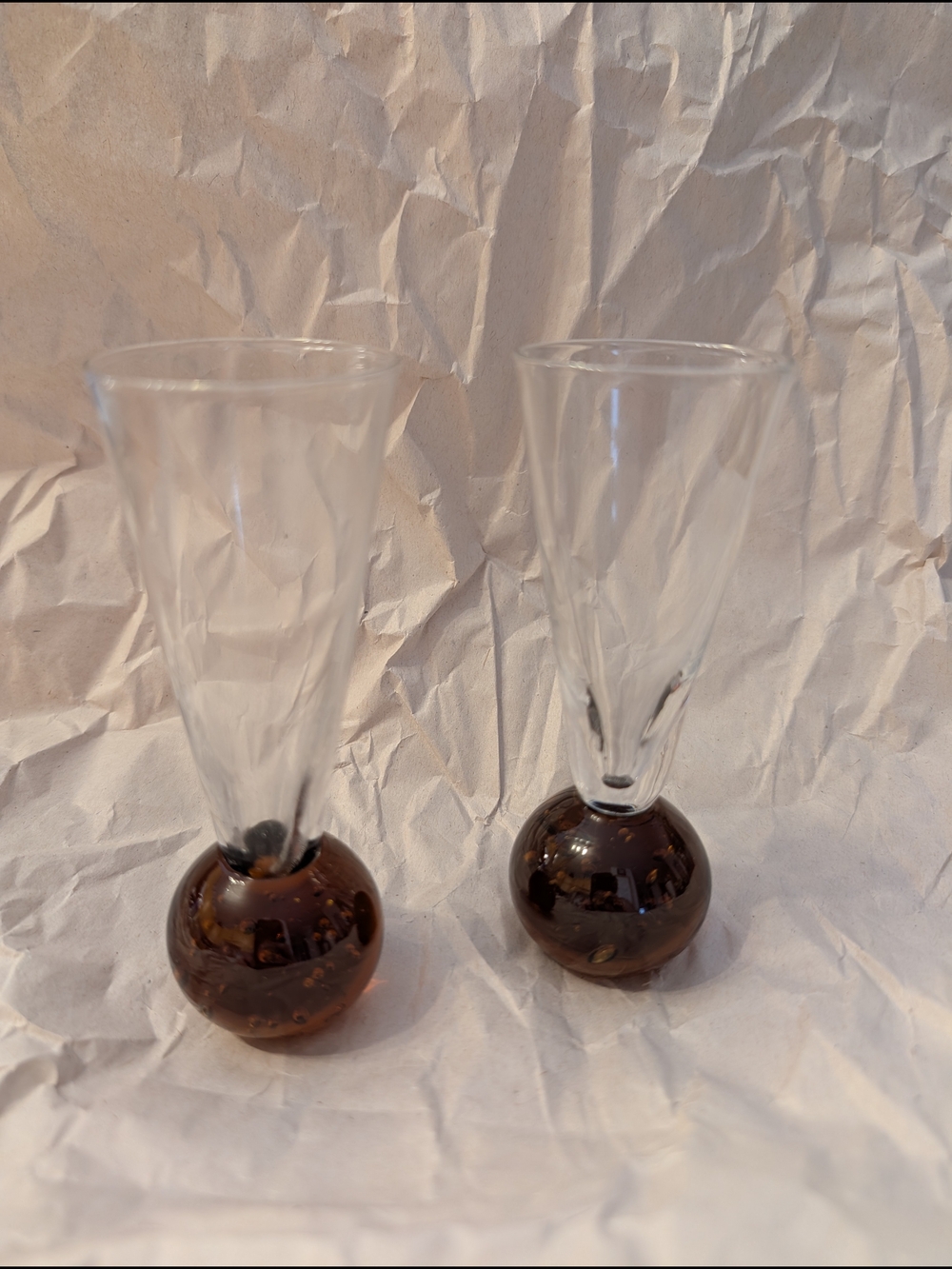 Shot Glass Bubble Ball Bottom Base Orange/Amber Cordial Colored Glasses